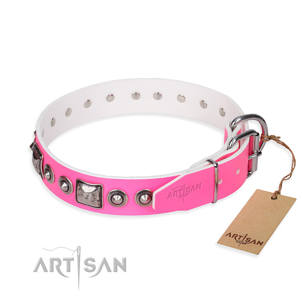 High quality natural genuine leather dog collar crafted for everyday walking