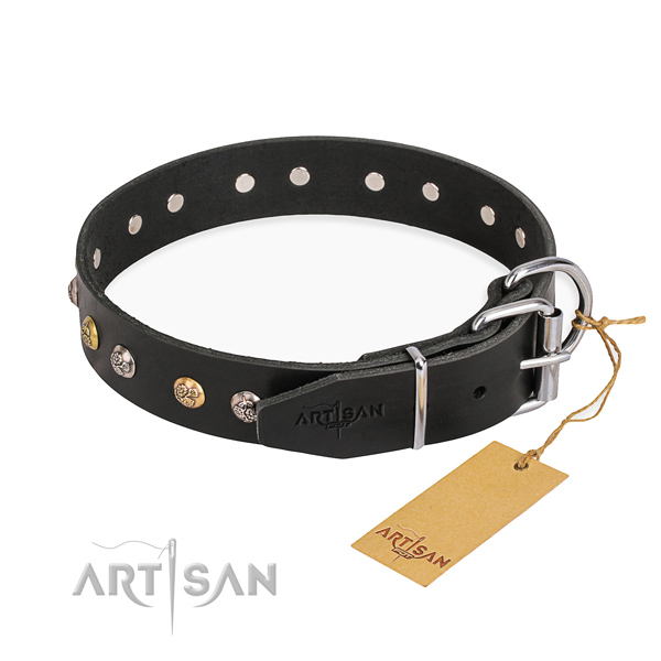 Soft full grain natural leather dog collar crafted for daily walking