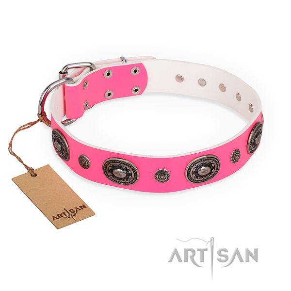 Top rate genuine leather dog collar handmade for easy wearing