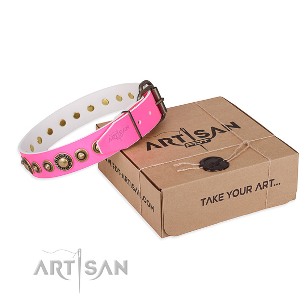 Top rate natural genuine leather dog collar handcrafted for comfortable wearing