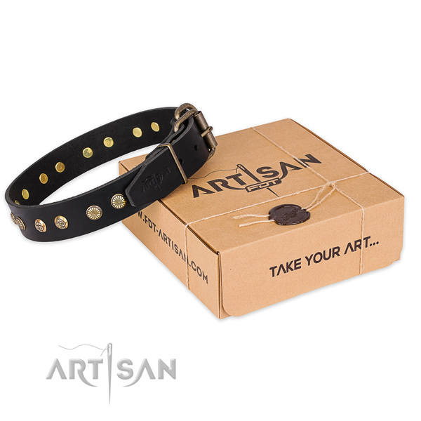 Corrosion proof buckle on natural genuine leather collar for your beautiful dog