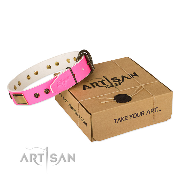 Unique natural genuine leather collar for your handsome canine