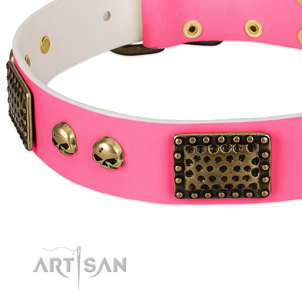 Corrosion proof decorations on full grain natural leather dog collar for your four-legged friend