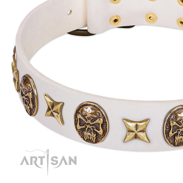 Leather dog collar with strong D-ring