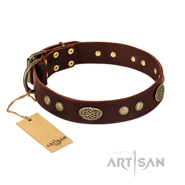 Corrosion proof hardware on leather dog collar for your doggie