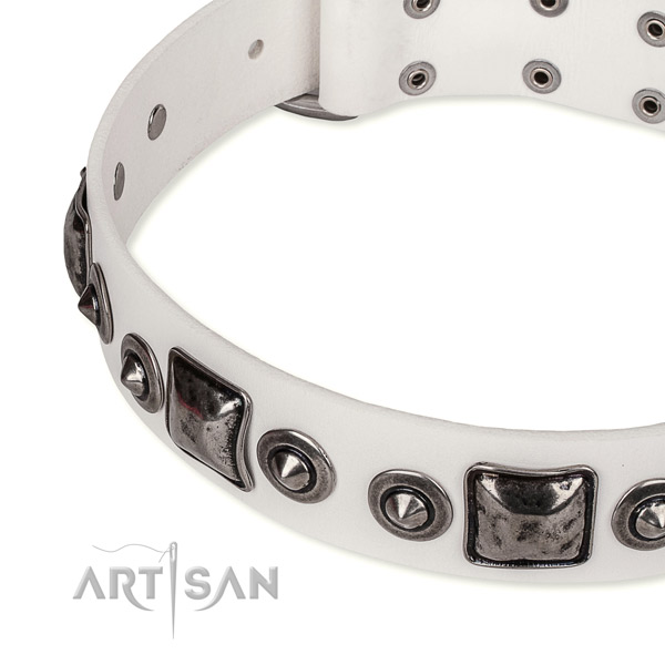 Soft to touch genuine leather dog collar made for your beautiful pet
