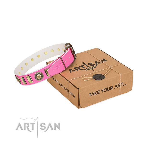 High quality full grain natural leather dog collar handcrafted for your four-legged friend