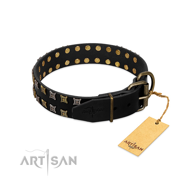 Flexible full grain genuine leather dog collar crafted for your dog