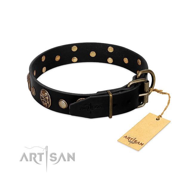 Rust-proof hardware on full grain genuine leather collar for everyday walking your dog