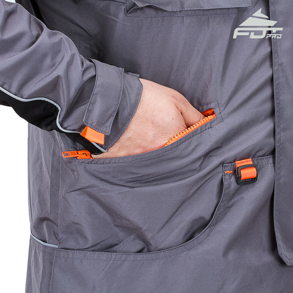 Grey FDT Professional Design Dog Training Jacket with Durable Side Pockets